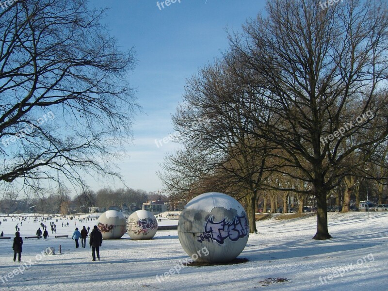 Münster Aasee Winter Ice Frozen