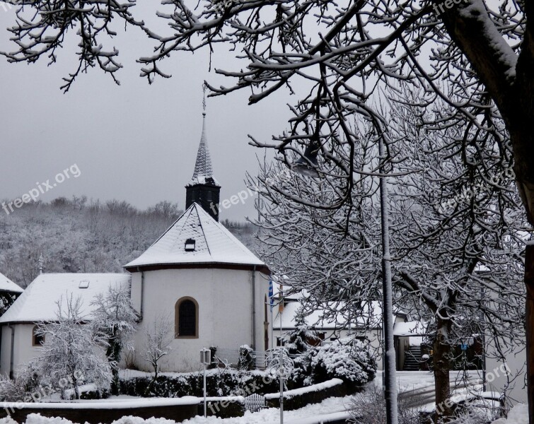 Church Snow Winter Winter Landscape Lellingen