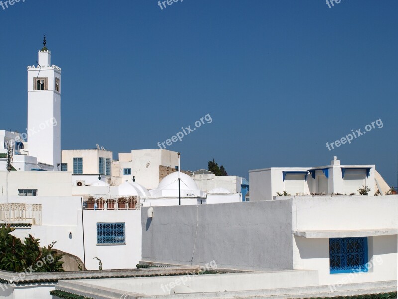 Tunis Minaret Historic Center Blue White Walls