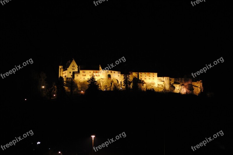 Closed Lenzburg Castle Habsburg Night Illuminated