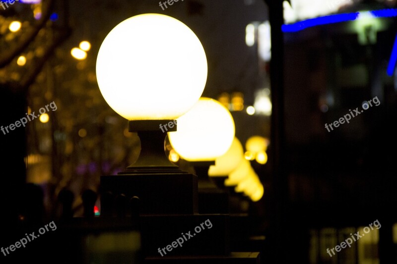 Street Lamp Night View Street View Evening Round Lamp