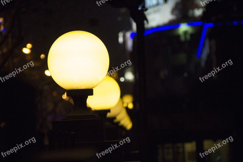 Street Lamp Night View Street View Evening Round Lamp