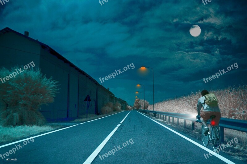 Bicycle Night Luna Full Moon Road