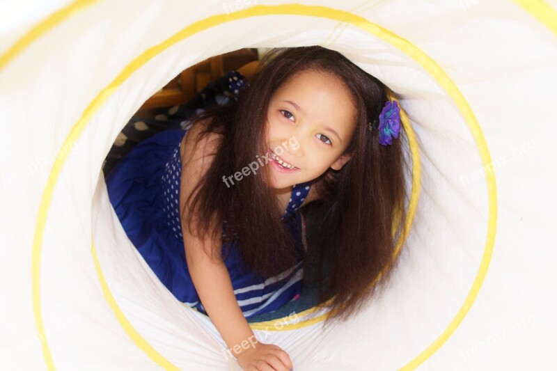 Child Girl Crawling Tunnel Therapy Play