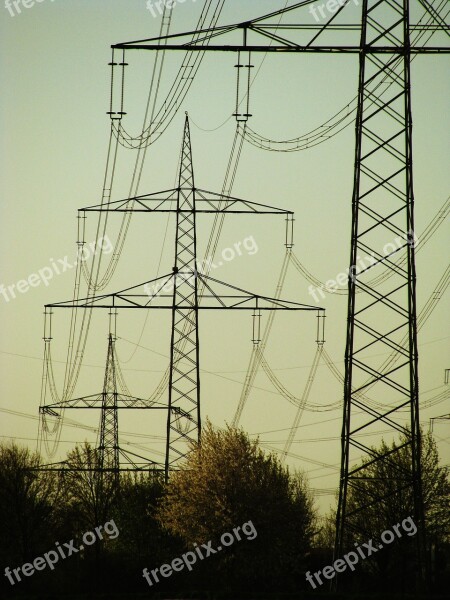 Power Line Power Poles Landscape Technology High Voltage