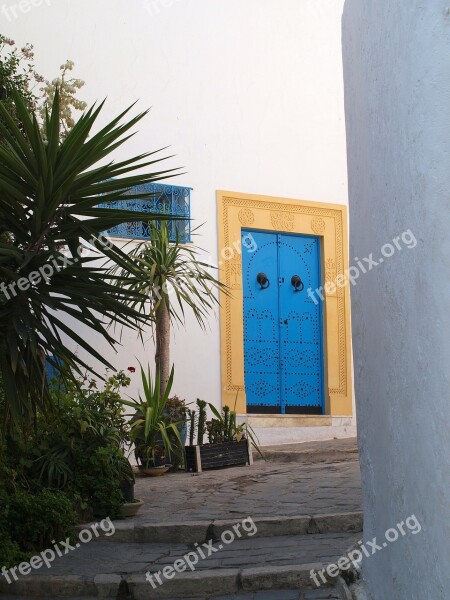 Door Tunis Historic Center Blue White Walls