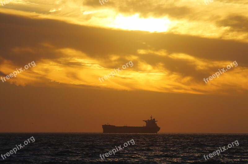 Evening Sky Container Ship Sea Ocean Clouds