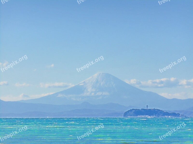 Mt Fuji Sea Blue Sky Enoshima Japan