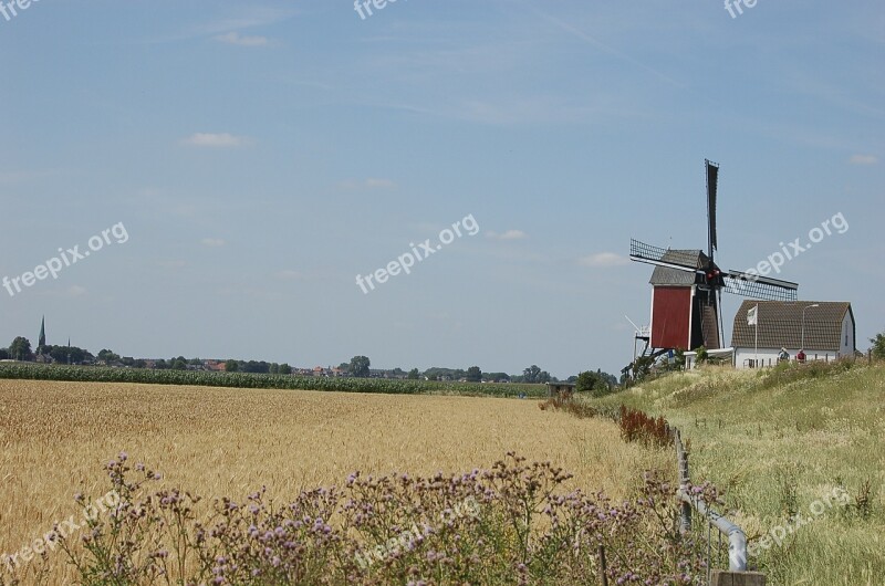 Mill Dyke Landscape Netherlands Holland