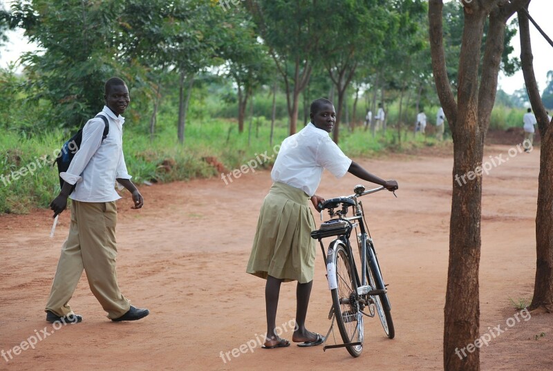 African Uganda Going Home Bicycle Riding