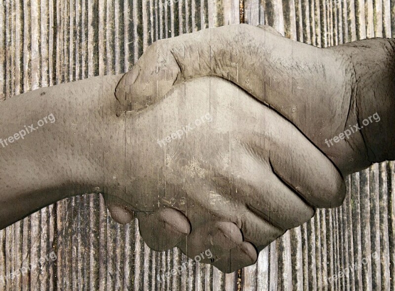 Handshake Wood Grunge Background Brown