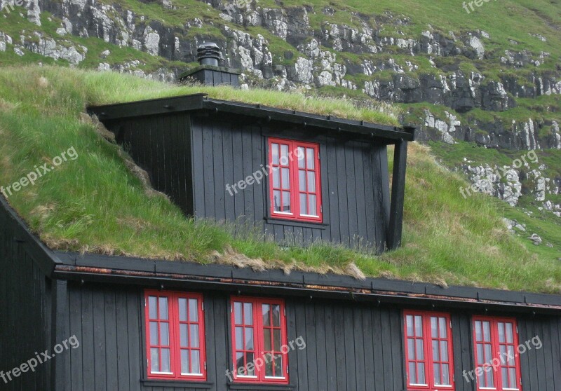 Faroes Grass Roof Wooden House Free Photos