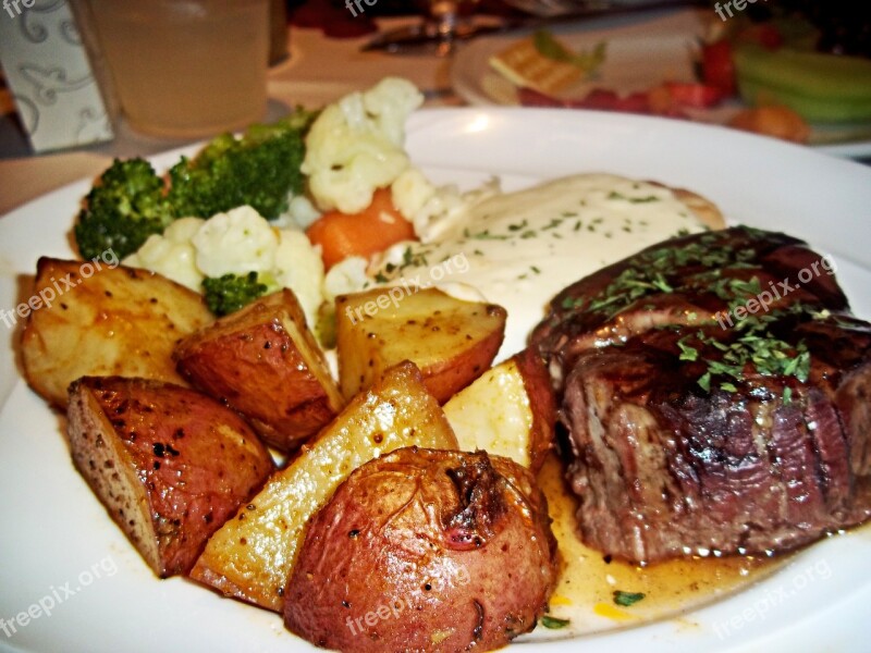 Steak Potatoes Food Cuisine Dish