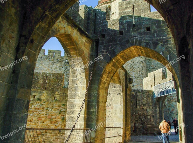 France Carcassonne Ramparts Drawbridge Medieval Castle