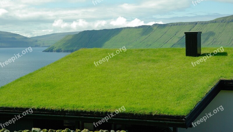 Faroes Fjord Roofing Grass Free Photos