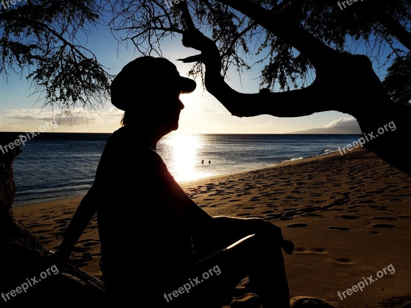 Silhouette Beach Sea Ocean Sand