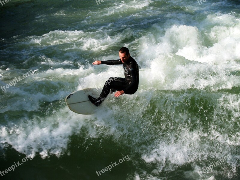 Surfer Wave Water Munich Sport