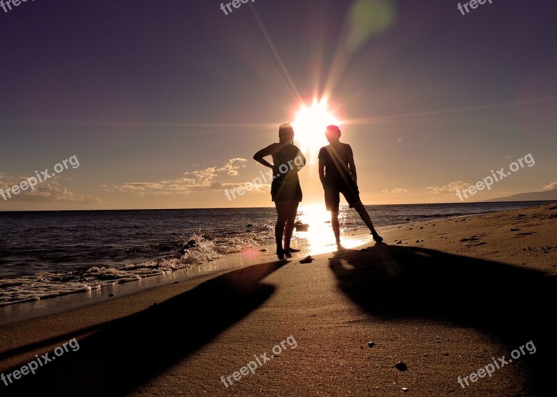 Silhouettes Beach People Sunset Summer