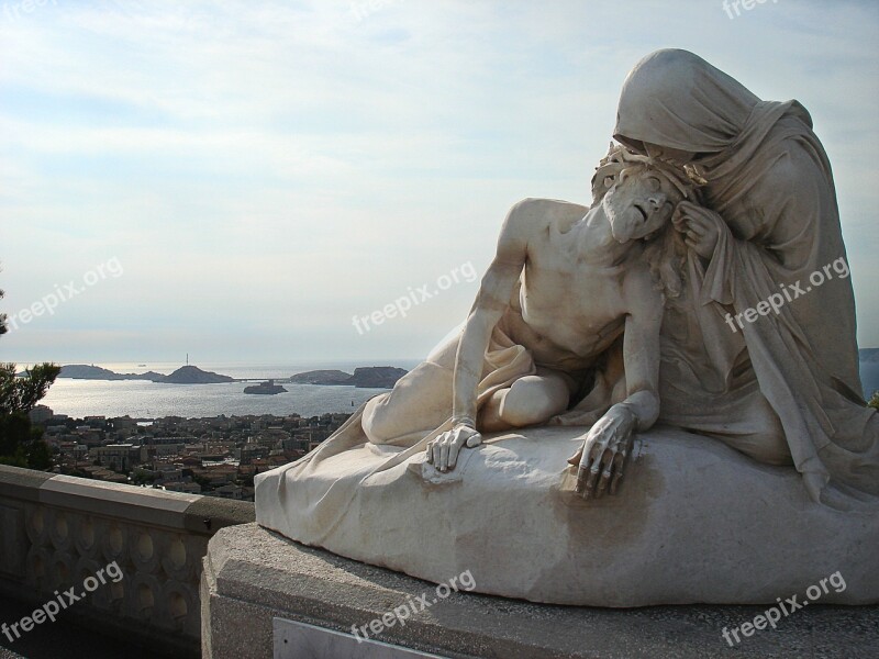 Marseille Statue Maria Jesus Sea