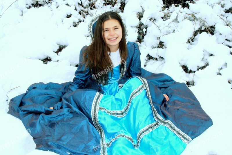 Girl Princess Snow Dress Blue