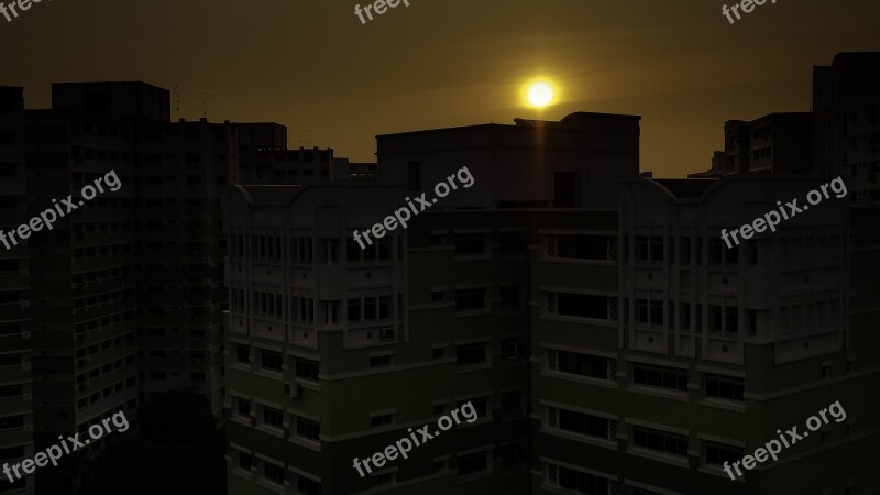 Sunset Singapore Housing Dawn Blocks