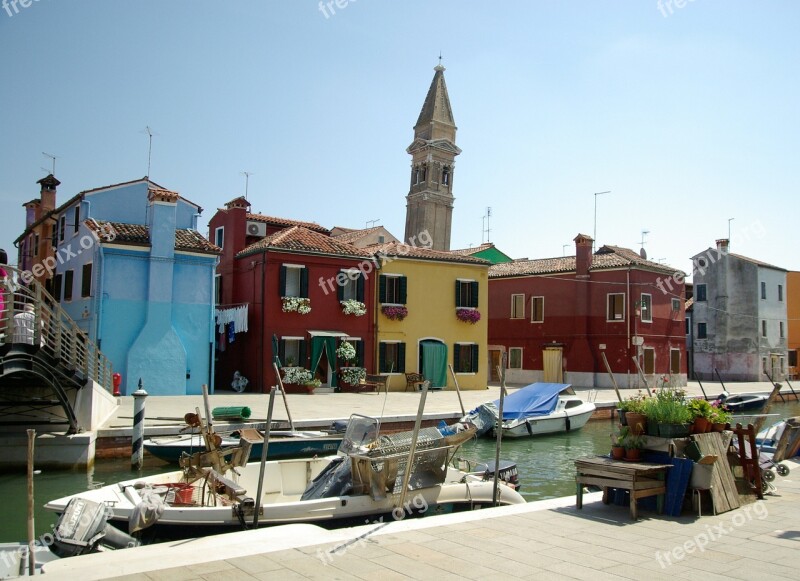 Italy Burano Island Colorful Houses Channel Bell Tower