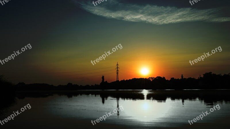 In The Morning Sunrise High-voltage Column Energy Szigetszentmiklós