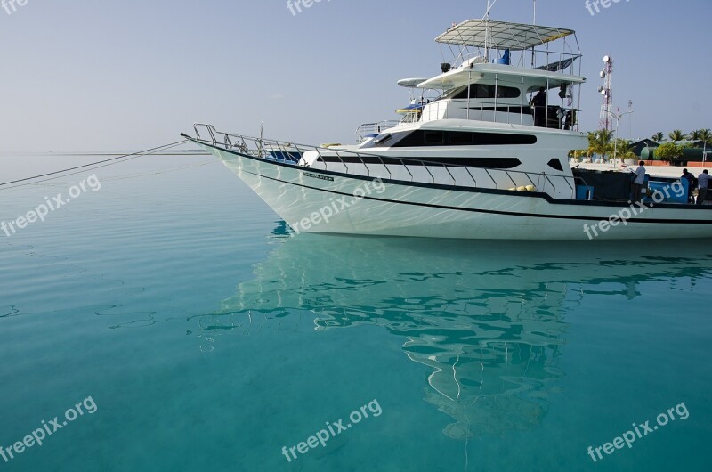 Maldives Sea Boat Water Reflections