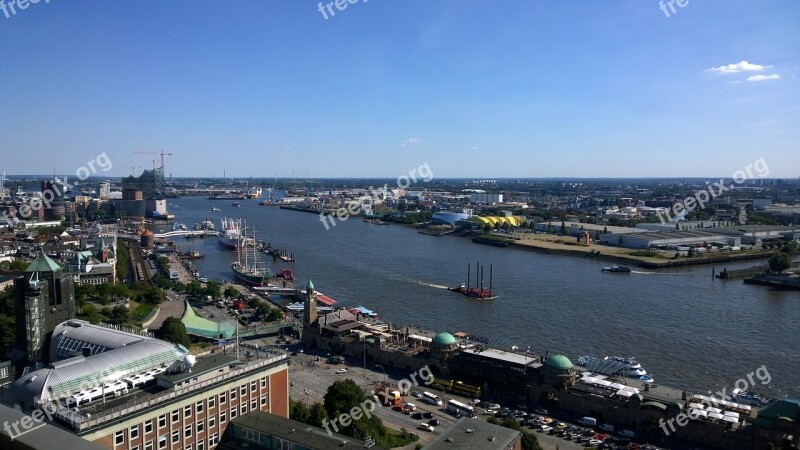 Hamburg Port Landungsbrücken Ships Harbour Cranes