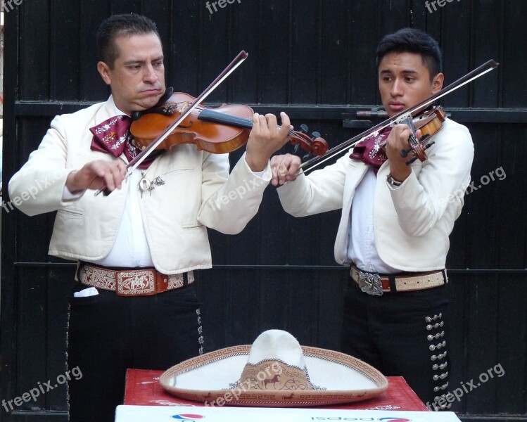 Mariachis Musicians Mexico Violins Hat