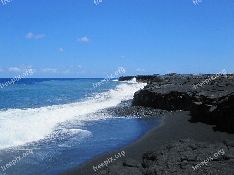 Hawaii Lava Volcano Sea Coast