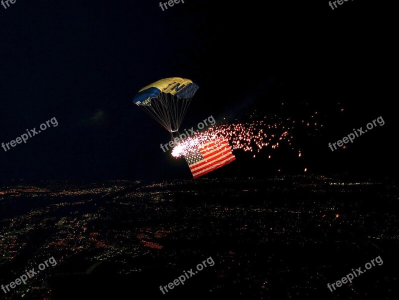 Parachutist Flag Fireworks Parachute Jump