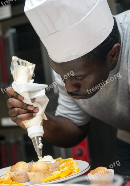 Chef Decorating Cupcakes Preparation Artistic Kitchen