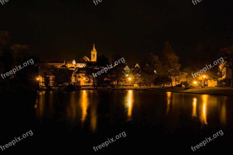 Pfullendorf City Night Photograph Long Exposure Lake