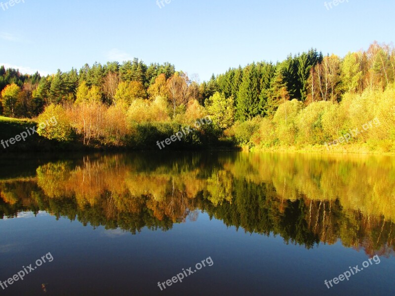 Water-level Trees South Bohemia Reflection Autumn