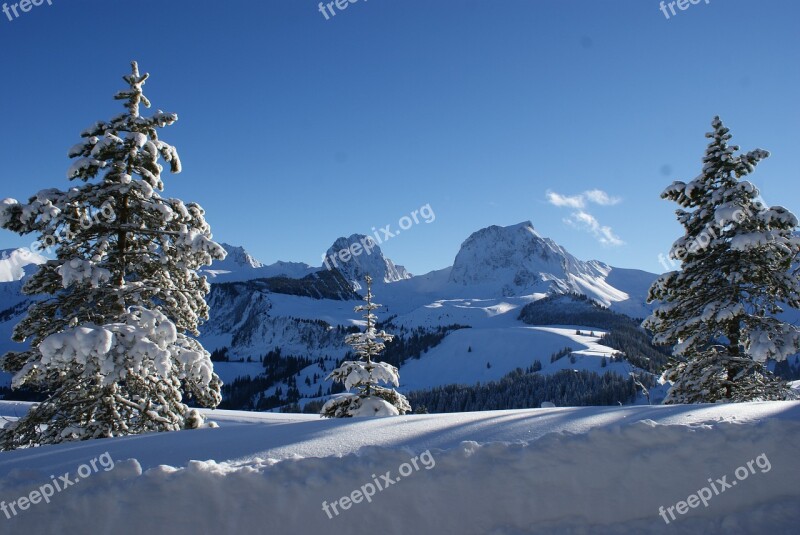 Gantrisch Mountains Alpine Wintry Switzerland