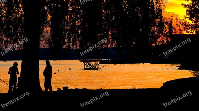 Sunset Lake Abendstimmung Angler Free Photos