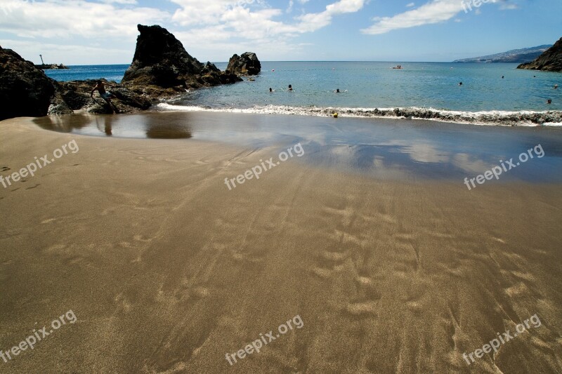 Madeira Sand Beach Rock Water Reflection Atlantic