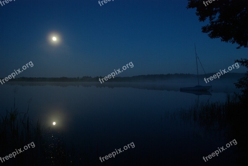 Boat Moon Night Poland Nature