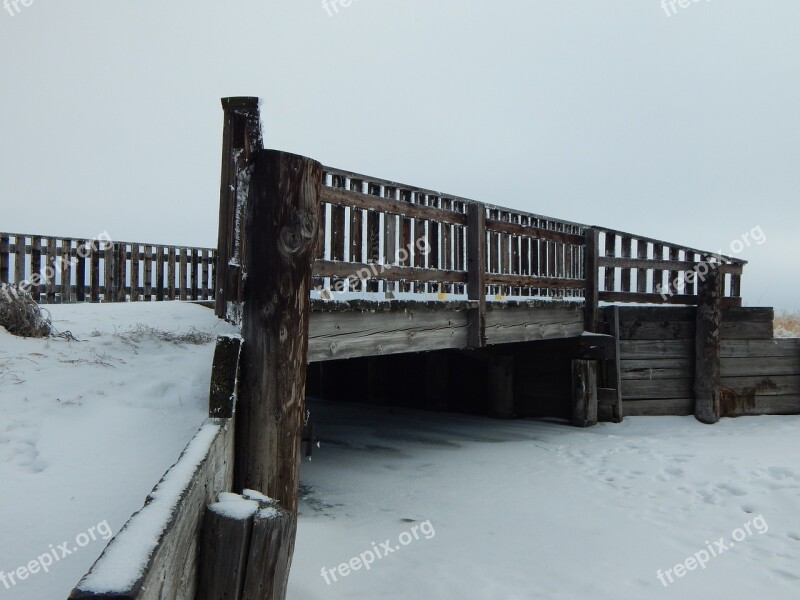 Bridge Wooden Creek Winter Snow