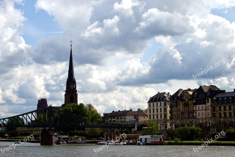 Frankfurt Main Skyline Bridge River