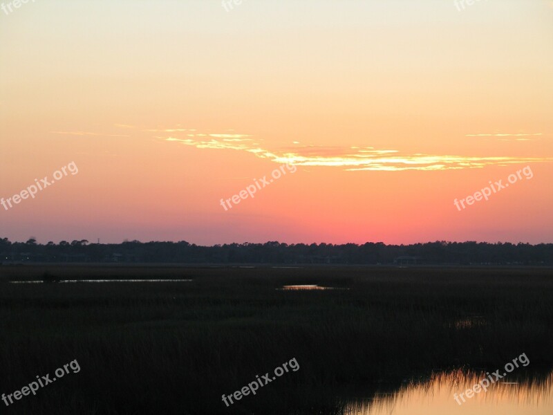 Marsh Sunset Nature Sundown Free Photos