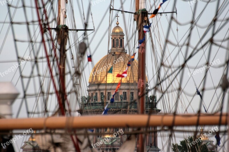 Dome Of The Cathedral Mast Evening Seaport Port