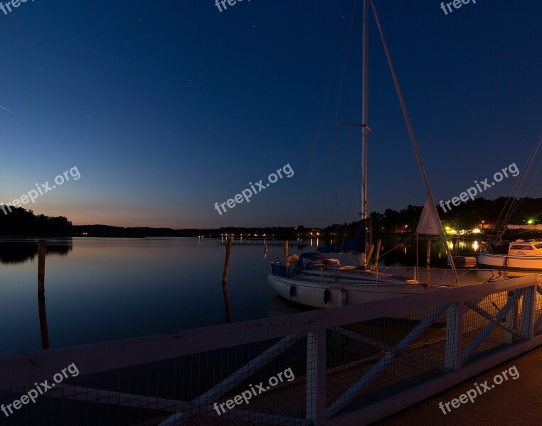 Sailing Ship Mast Water Sea Night