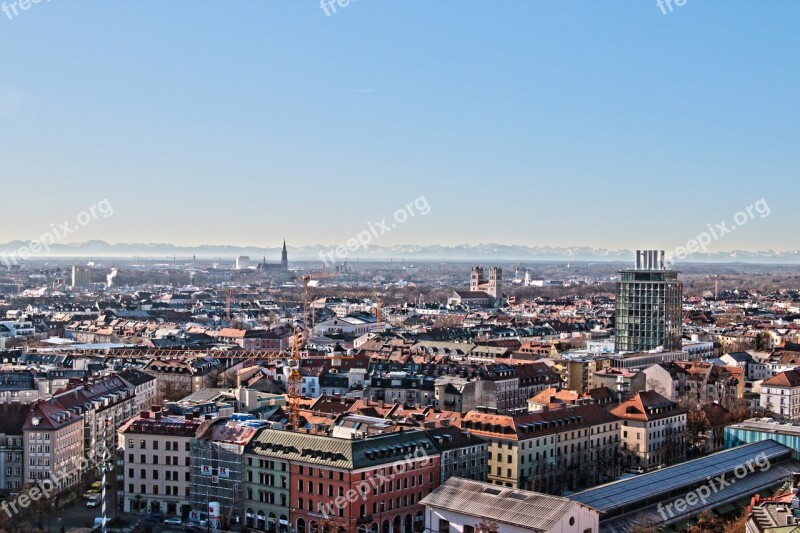 Munich Bavaria From Above Distant View Mountains