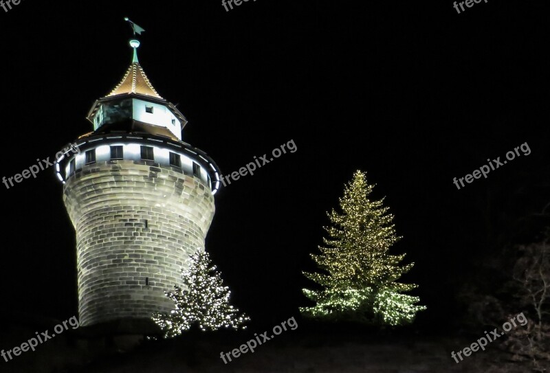 Sinwelturm Nuremberg Castle Illuminated Night