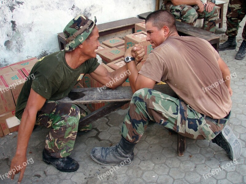 Arm Wrestling Military Men Fun Sport Muscle