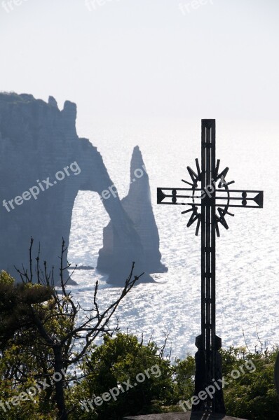 Etretat Hollow Needle Cross Cliff Free Photos