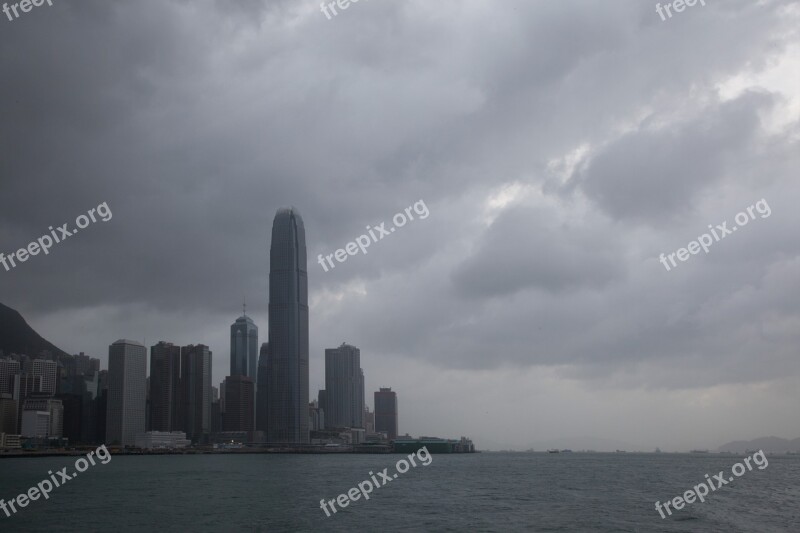 Hong Kong Skyline Typhoon Storm Towers