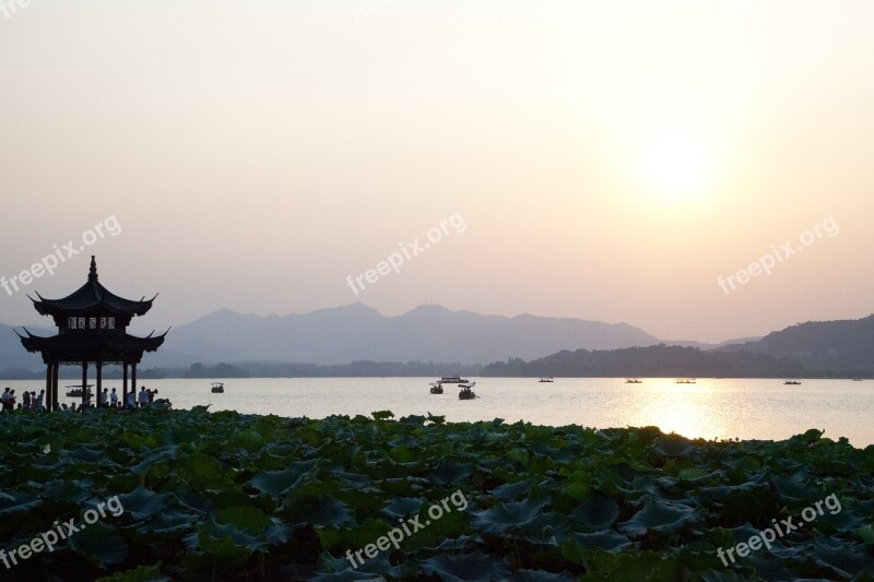 Hangzhou China Lake Sunset Free Photos